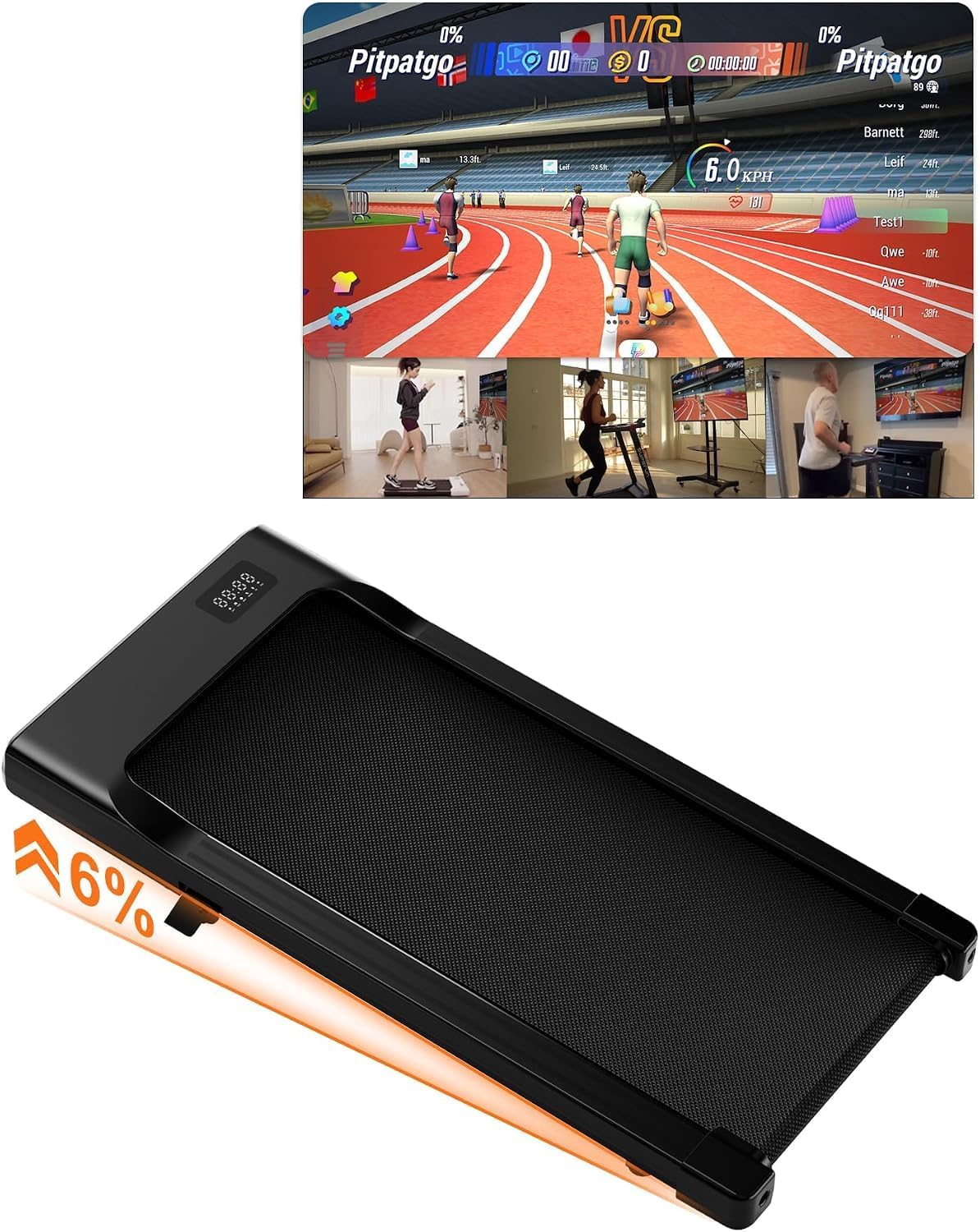 Superun Walking Pad Raceable 6% Incline 6/12km/h Under Desk Treadmill