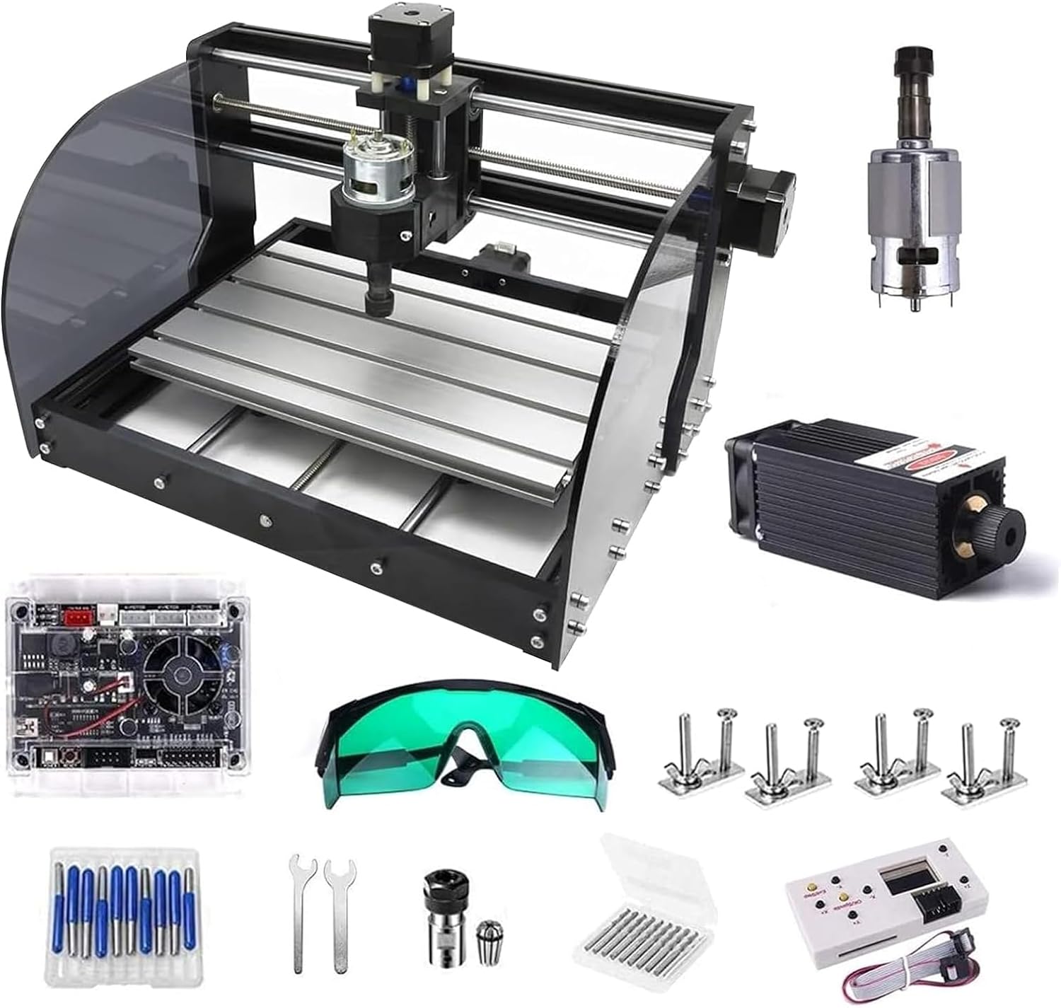 【2-in-1】 CNC Router Machine, GHWMYD Upgraded 3018 Pro-M Engraving Machine, with Offline Control, 20 pcs CNC Router Bits, 3018 CNC Machine Engraver for PCB PVC Wood DIY 【7w Module】