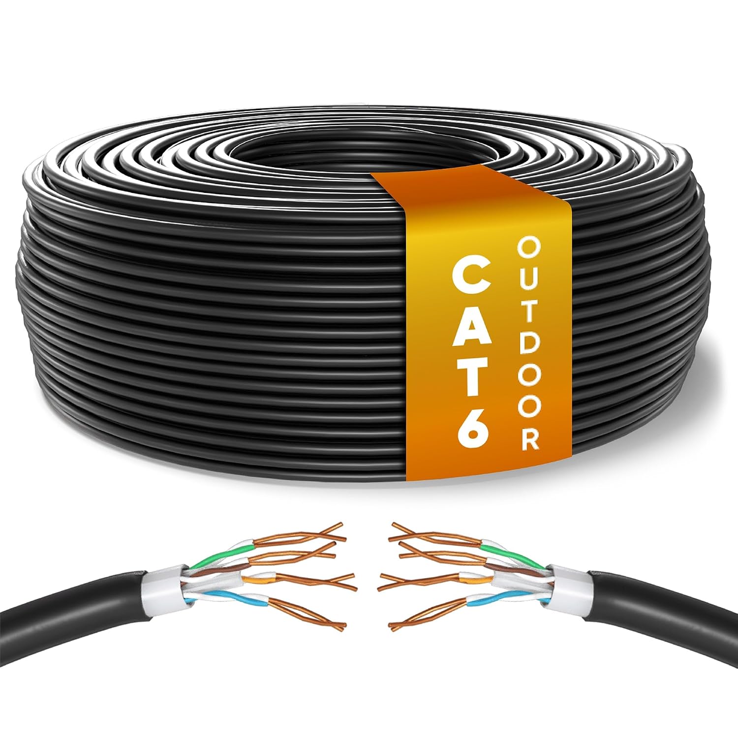 Mr. Tronic Outdoor Waterproof Cat 6 Ethernet Cable 50m, High Speed LAN Ethernet Network Cable, Bulk Cat6 Internet, 1 Gbps, 250 Mhz, ADSL AWG24, UTP CCA (50 Meter, Black)