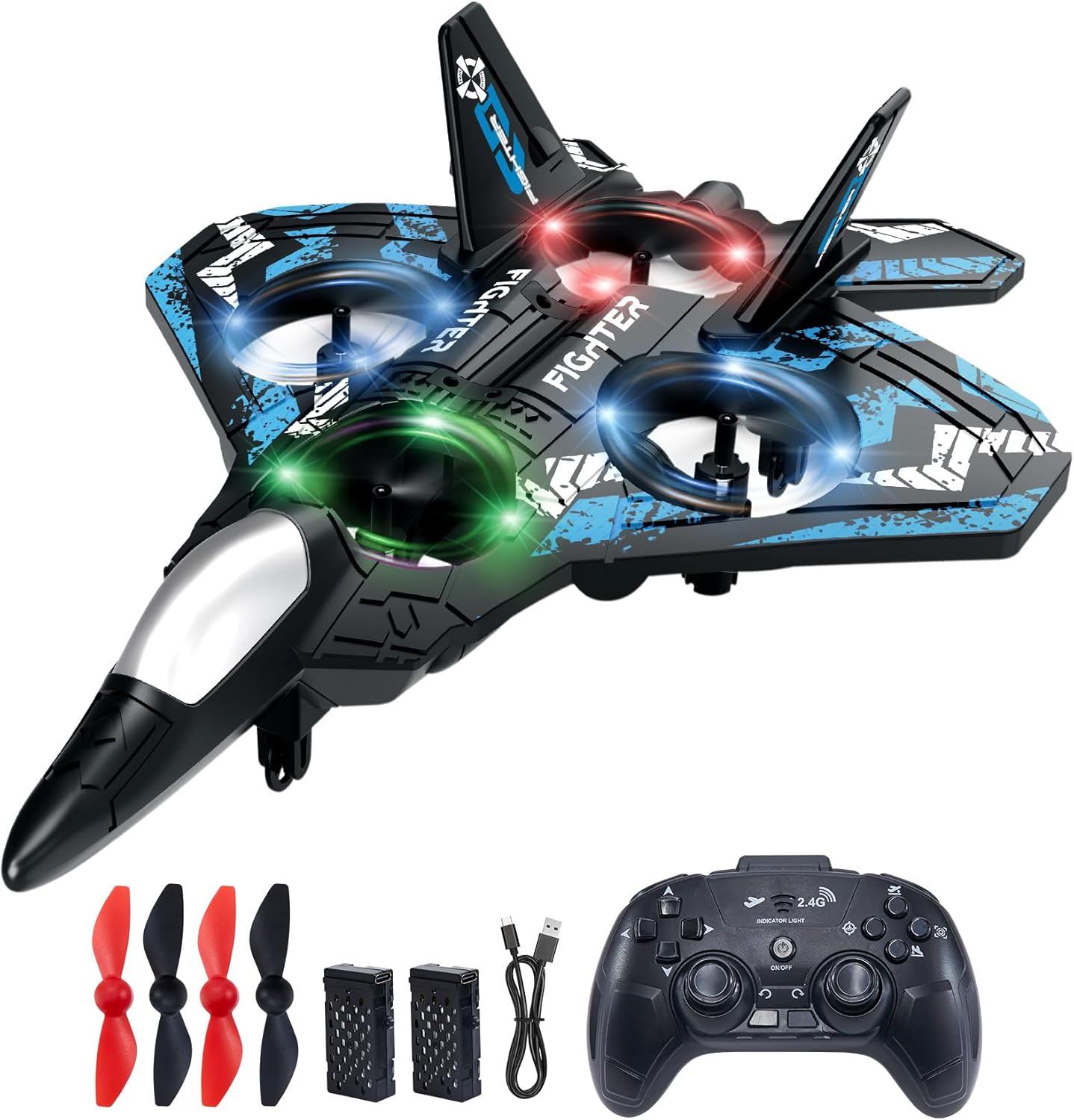 Drones for Kids Form RC Plane, Remote Control Airplane, Aircrafts for Boys and Girls, Jet Helicopter Drones with LED Lights 360° Flip, 2 Rechargeable Batteries Toys for Christmas (2 Batteries)