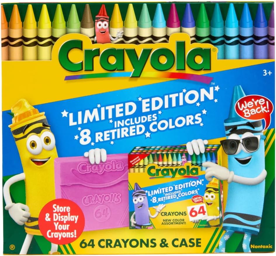 Crayola Crayon Box (64 Count), With Limited Edition Colors & Plastic Case, Arts & Crafts Coloring Supplies for Kids, Back to School Essentials, Ages 3+