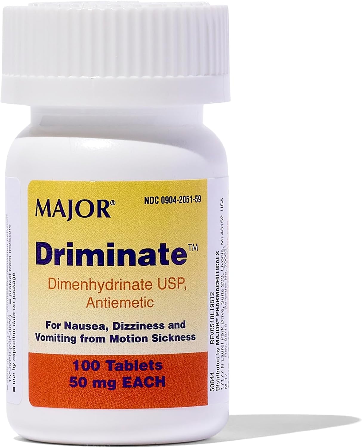 MAJOR Driminate - Dimenhydrinate 50mg Motion Sickness Tablets - Anti-Nausea Medicine - 100 Count