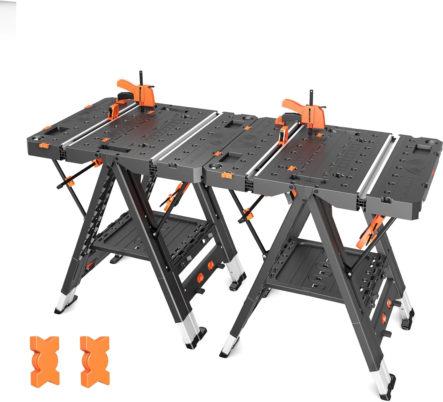 Combined Portable Folding Work Table,2-in-1 Sawhorse & Workbench,Waterproof Workbench with Extra Load Capacity with 8 Woodworking Clamps,8 Connecting Blocks,4 Limit Blocks