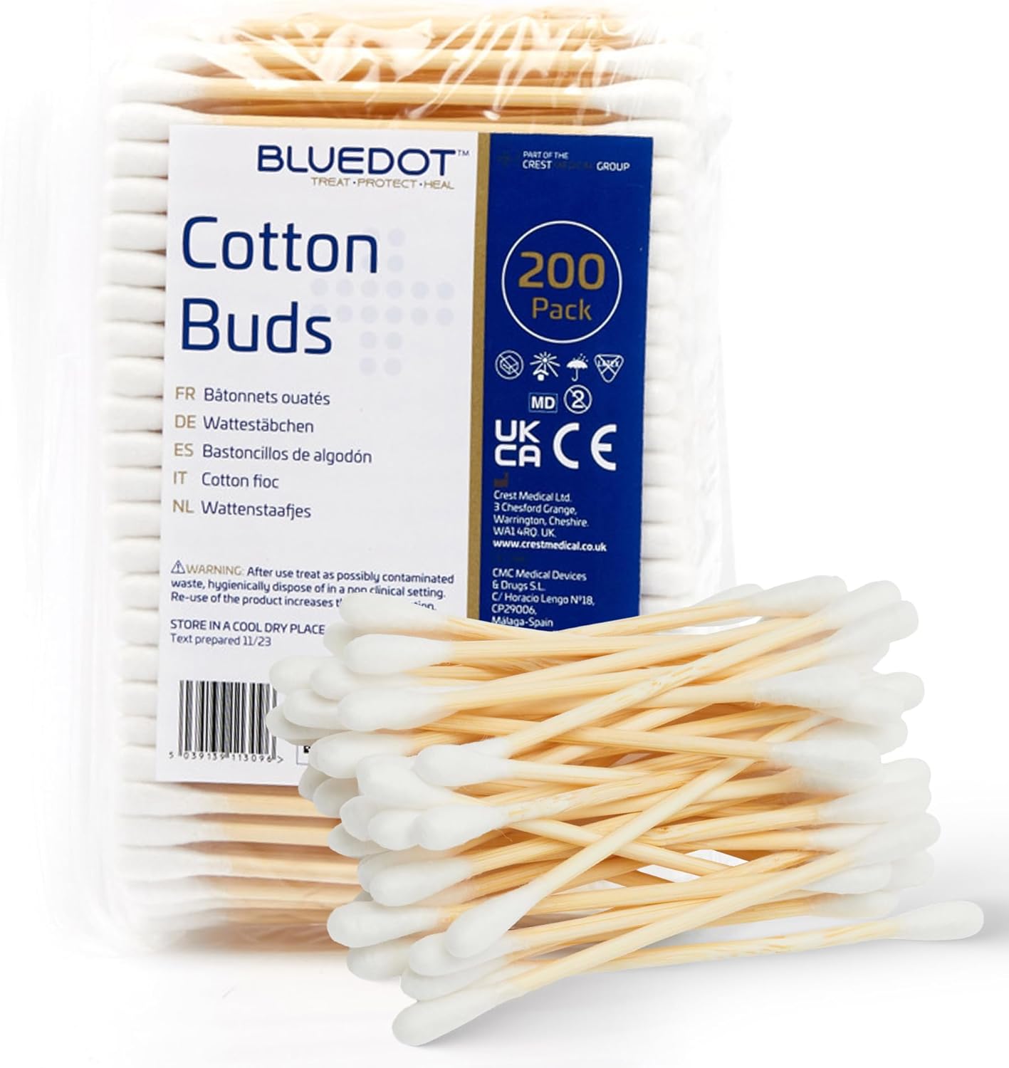 Blue Dot Cotton Wool Buds (Pack of 200) – Double-Ended Soft & Gentle Cotton Buds for Delicate Skin, Made from 100% Pure Cotton Plastic-Free, Ideal for First Aid, Baby Care, and Beauty Use