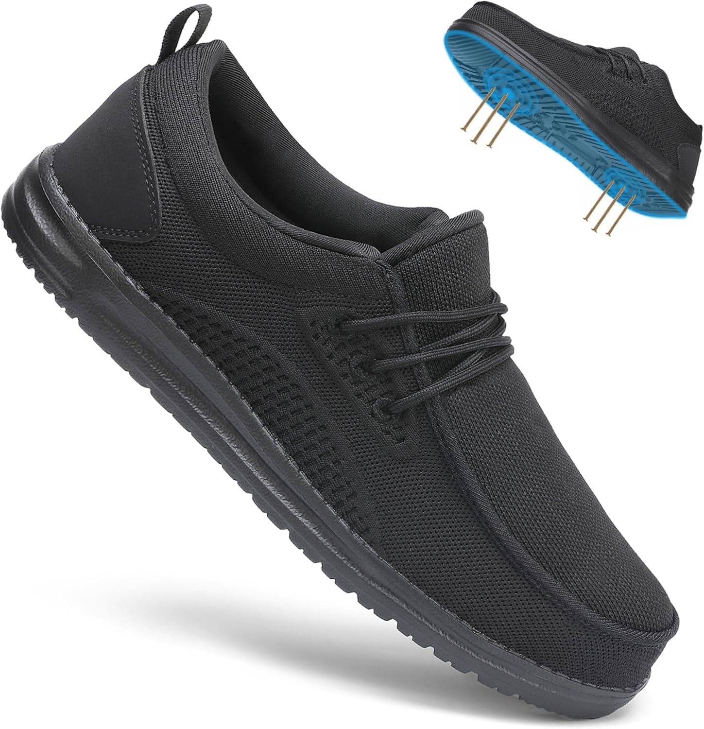 VikoViren Steel Toe Shoes for Men Slip On Safety Work Sneakers Puncture Proof Indestructible Comfy Lounging Walking Loafers Slip Resistant Lightweight Construction Shoes