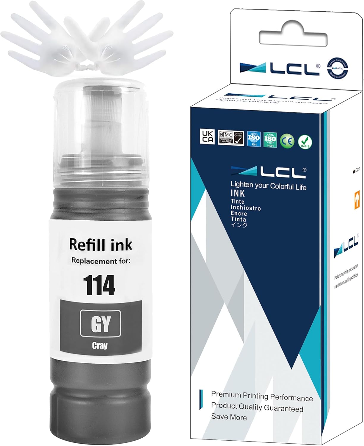 LCL 114 Grey Ink Bottle Replacement for Epson 114 Ink Cartridge Bottle Compatible with EPSON ECOTANK ET-8500 ET-8550 (1 Pack)