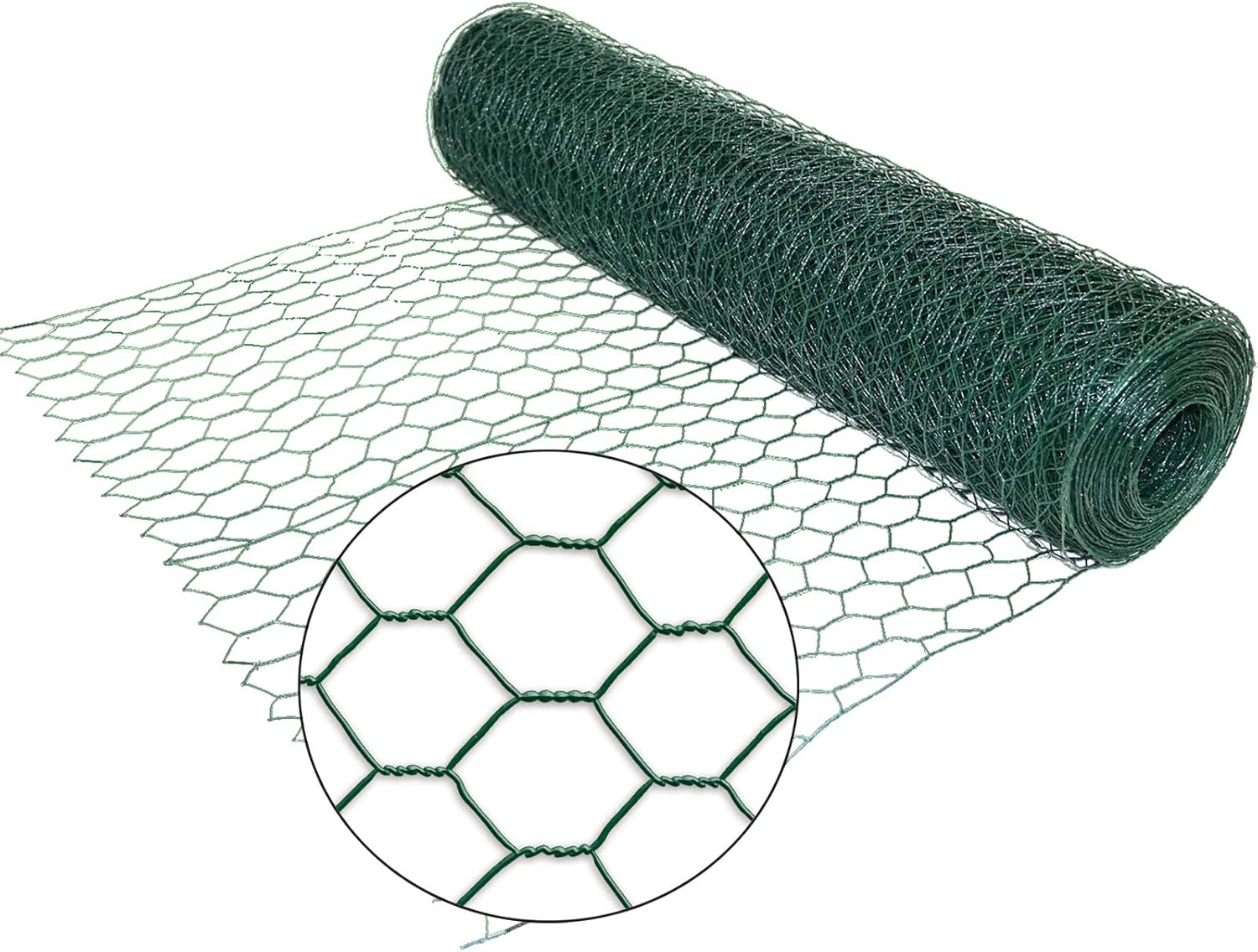 60cmX50m PVC Coated Wire Fencing Chicken Wire Net Galvanized Hexagonal Wire Mesh Garden Netting Fencing Hot-dipped Chicken Wire Poultry Netting Rabbit Dog Duck Animal Farm Protective Border Fence