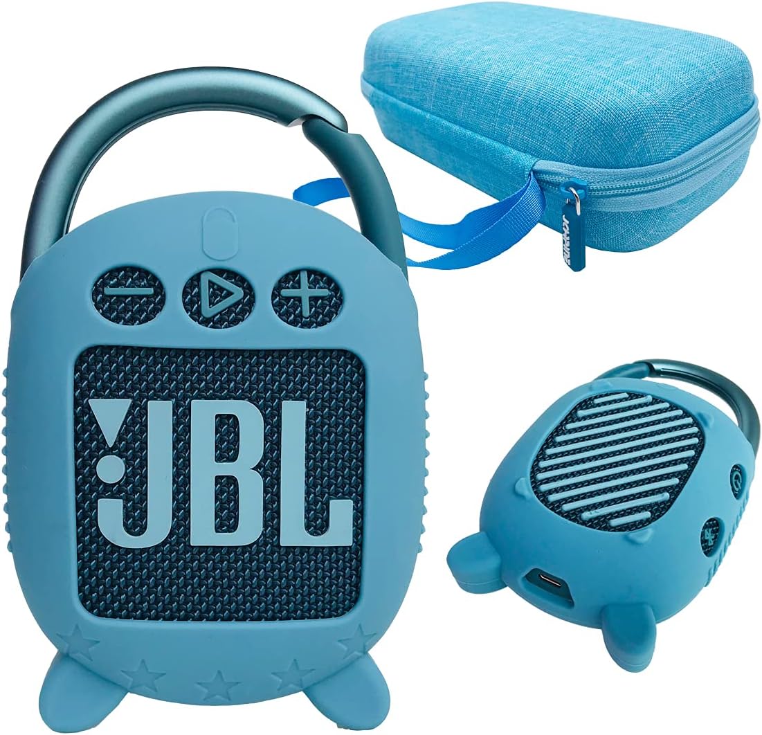 JCHPINE Silicone Cover & Hard Case for JBL Clip 4 Portable Bluetooth Speaker, Water Resistant Speaker Accessory, Shockproof, Dustproof, Blue