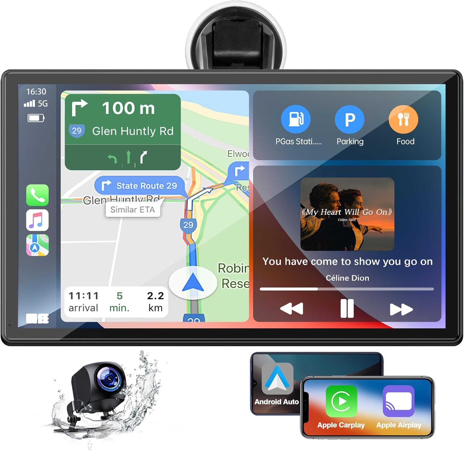 LAMTTO 9 Inch Wireless Car Stereo with Apple Carplay and Android Auto,Backup Camera,Portable Touch Screen Car Play GPS Navigation for Car,Car Audio Receivers with Mirror Link,Bluetooth,FM, Siri
