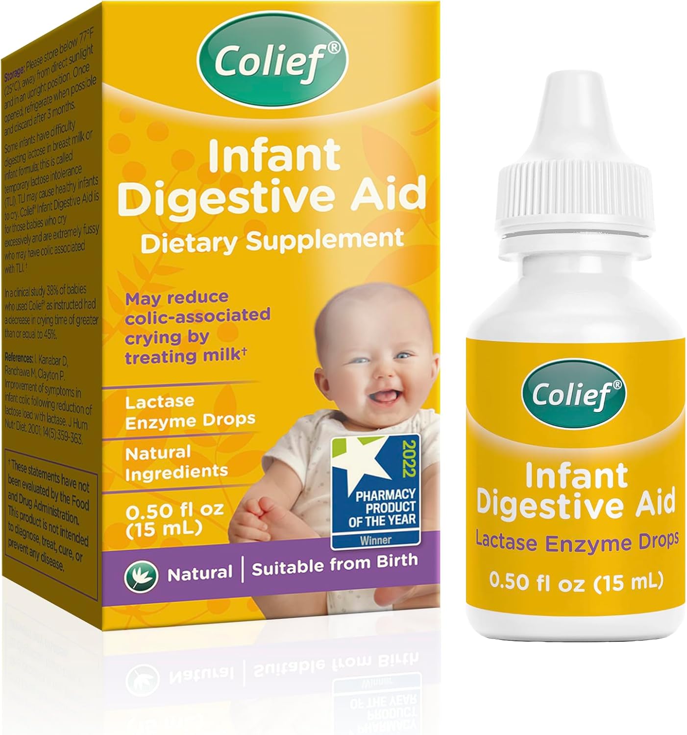 Colief Infant Digestive Aid | Gas Drops for Babies | Natural & Safe Infant Gas Relief | Reduces Baby Colic, Tummy Bloating, Fussing & Crying | 90 Servings | 0.5 Fl Oz (Single Pack)