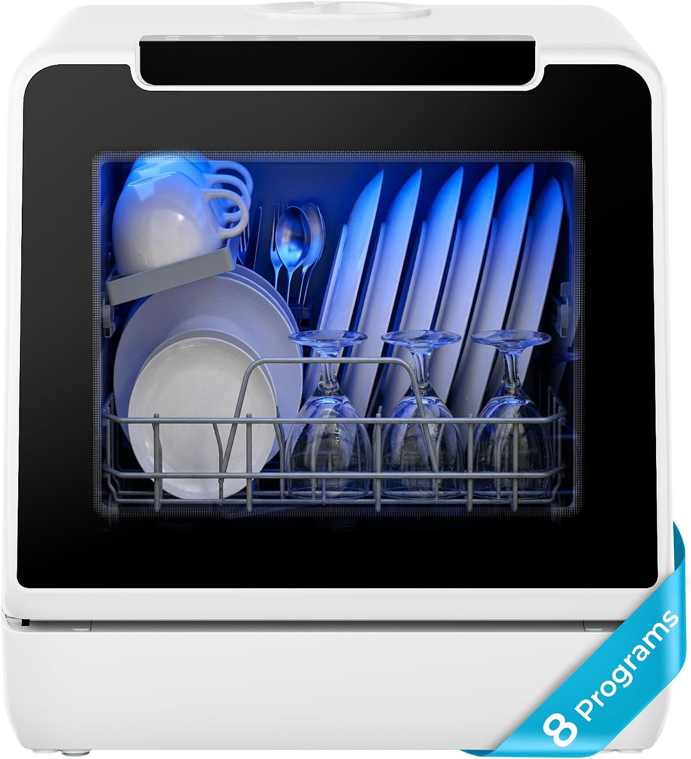 EUHOMY Countertop Dishwasher Portable, 8 Programs with 5L Tank, Black, 40dB | 360° Dual Spray Arms, 29-min Quick Wash, 8-Program with Child Lock and Delay Mode, 167°F, 73h Ventilation, 40dB, Time-Saving