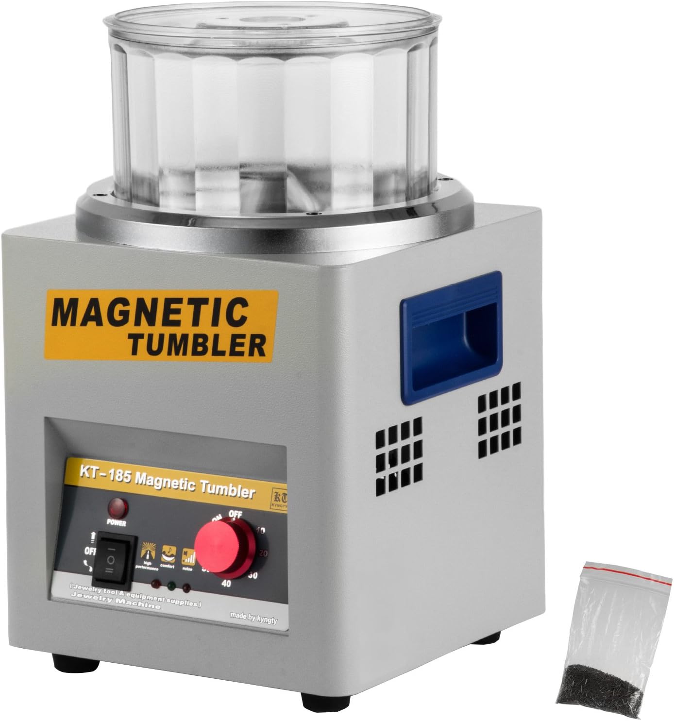 BestEquip Magnetic Tumbler, Jewelry Polisher 2000 RPM Finisher, 7.3 inch Magnetic Polisher 3.3 LBS Capacity, 1-60 min Time Control for Jewelry (KT185)