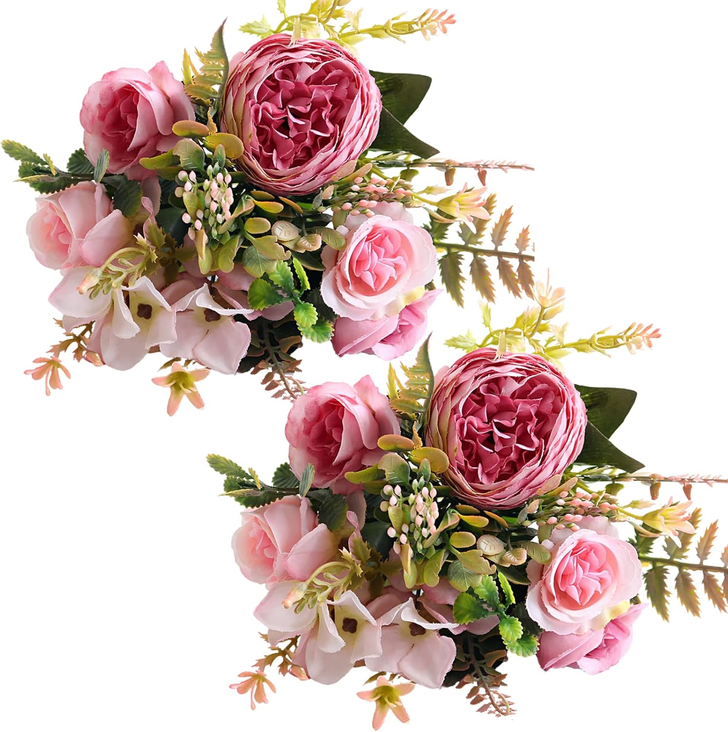 ASTRYAS Artificial Flowers, Pink Artificial Peony Small Silk Flowers Fake Peonies Bouquet Rose Flower Arrangement Table Centerpiece for Dining Party Home Decoration(Pink)