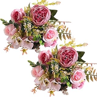 ASTRYAS Artificial Flowers, Pink Artificial Peony Small Silk Flowers Fake Peonies Bouquet Rose Flower Arrangement Table Centerpiece for Dining Party Home Decoration(Pink)