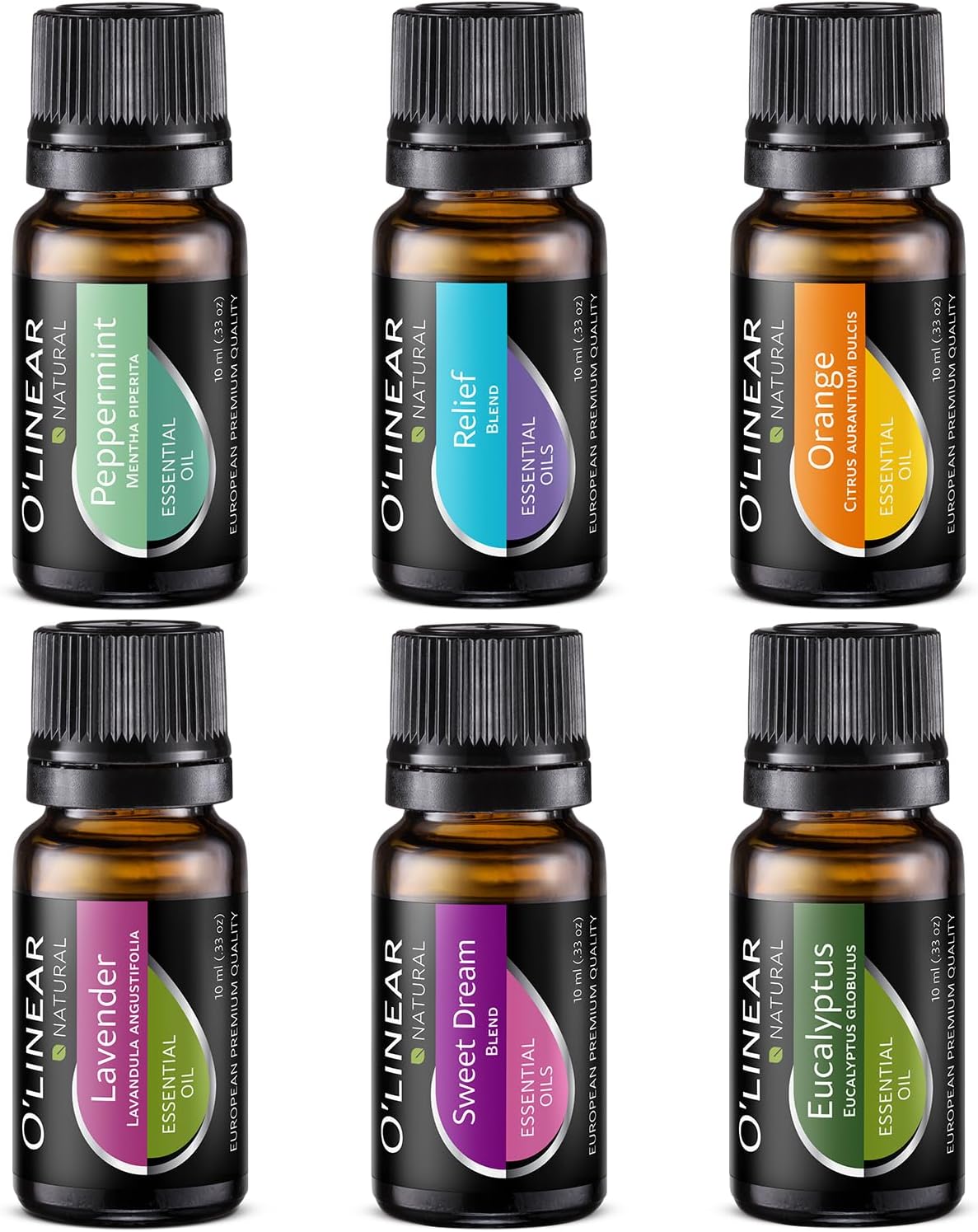 Essential Oils Set - 4 Oils & 2 Blends, Top 6 Oils for Diffusers for Home, Relief, Serenity Dream Oil Blend Aromatherapy, Peppermint, Orange, Lavender, Eucalyptus Essential Oils