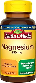 Nature Made Magnesium Oxide 250 mg, Magnesium Supplement for Muscle, Heart, Bone and Nerve Health Support, 100 Tablets, 100 Day Supply