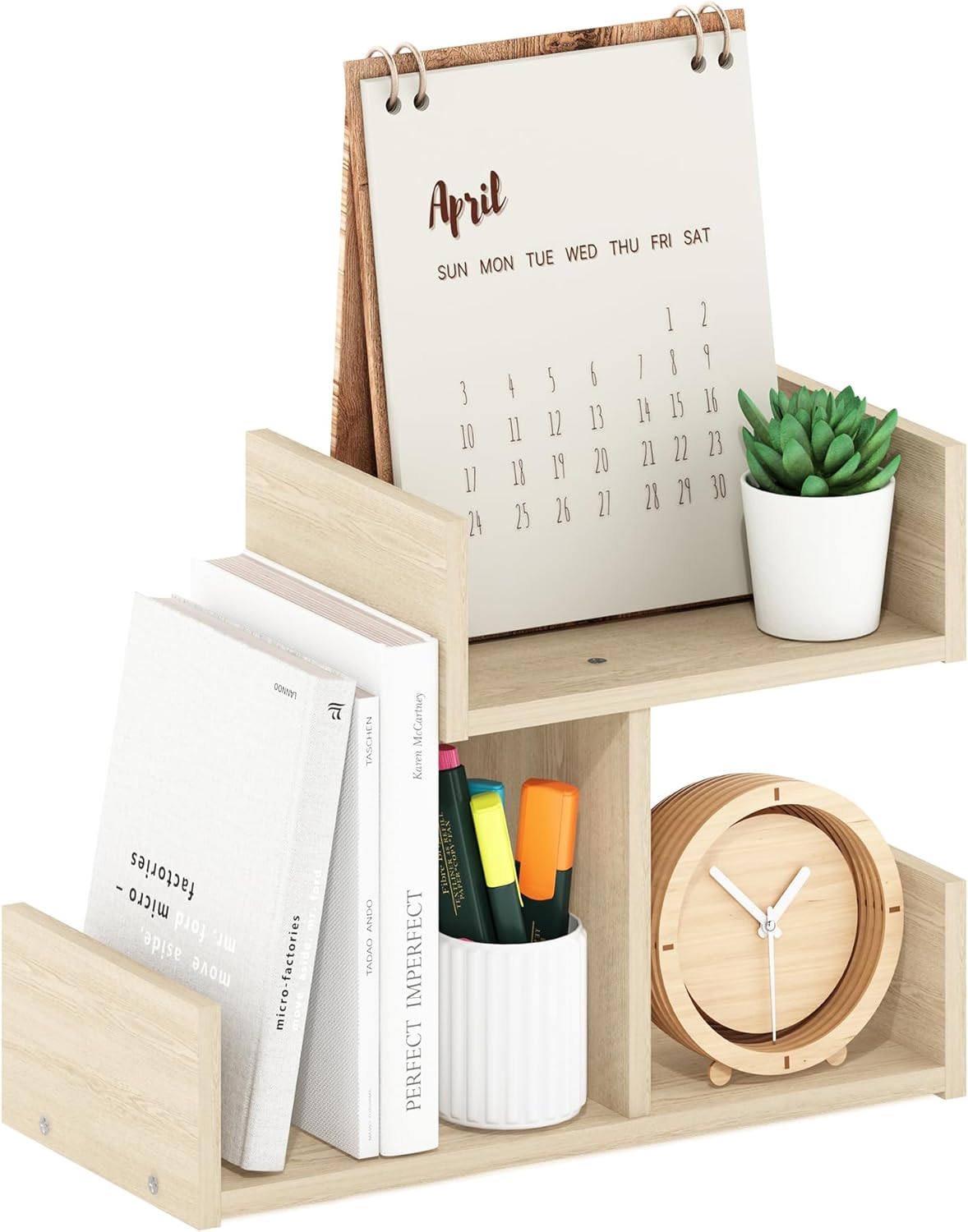 Furinno Desktop Storage Organizer, Engineered Wood, Bauhaus Oak, 3 compartments