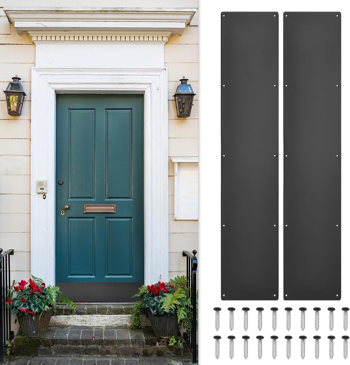 sourcing map 2pcs Door Kick Plate, 8 x 34 Inches Aluminum Kick Plate Door Plate, 1.5mm (1/16 Inch) Thickness, for Exterior Front Door or Back Door, Black