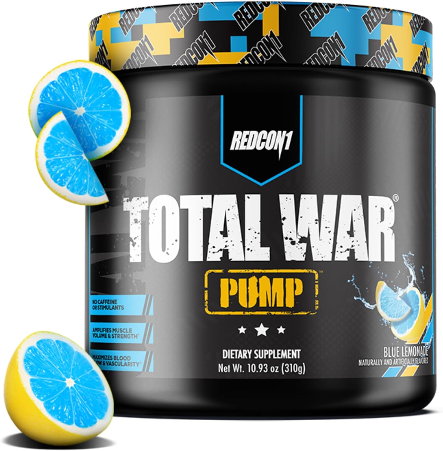 REDCON1 Non Stim & Caffeine Free Pre Workout Powder for Women & Men - Total War Pump - with L-Citrulline, Beta Alanine & More - Workout at Any Time of Day - Blue Lemonade (10.93 oz)