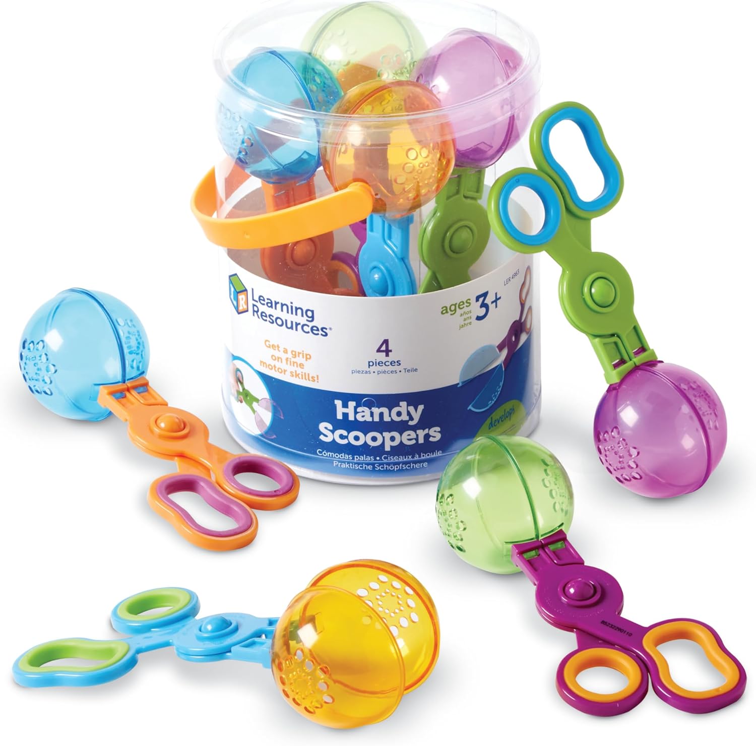 Learning Resources Handy Scoopers - 4 Pieces, Toddler Learning Toys, Fine Motor and Sensory Toys, Sand Box Toys for Toddlers, Kid Tweezers, Ages 3 4 5 Plus