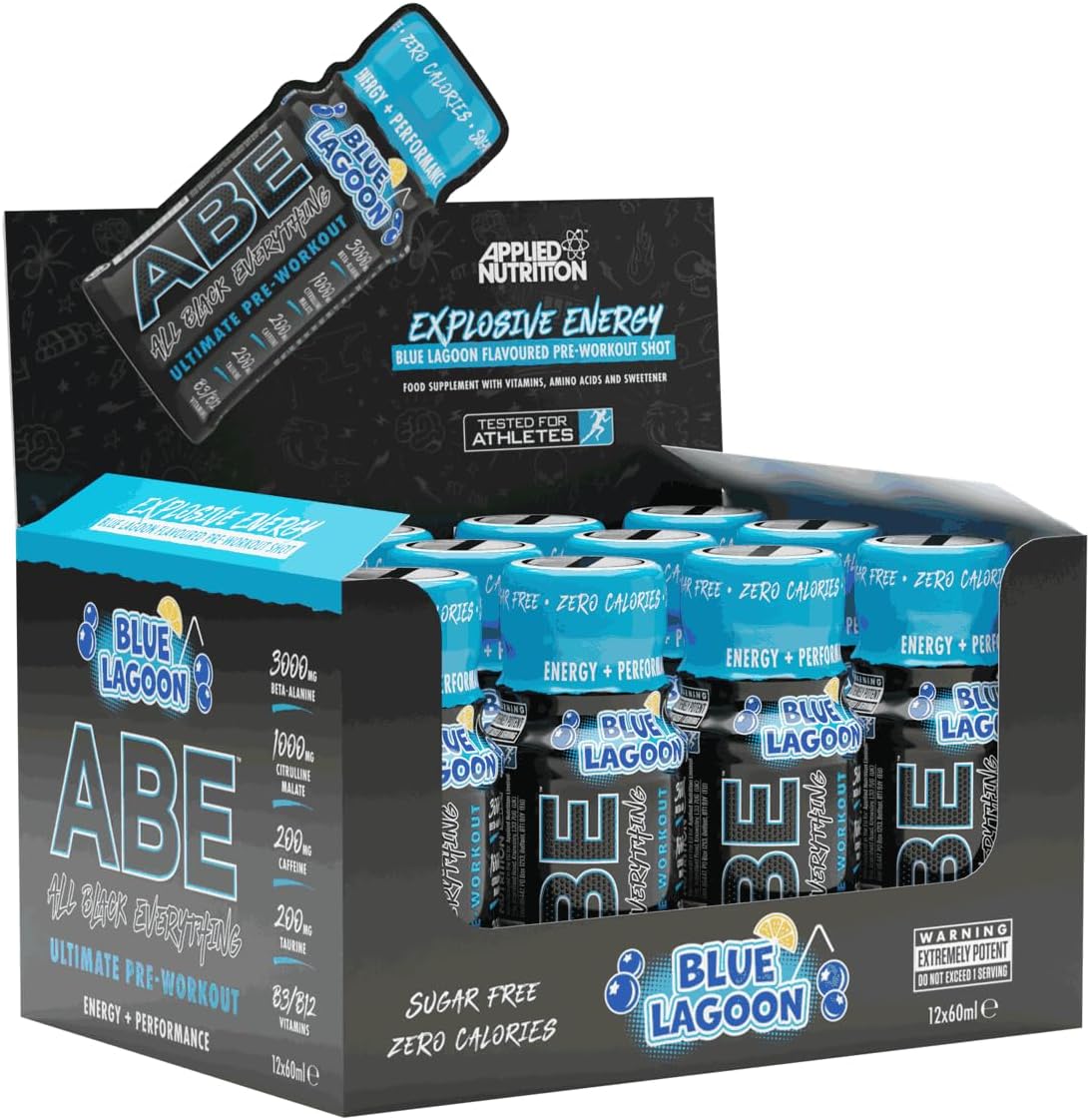 Applied Nutrition ABE Shot - Energy-Boosting Pre Workout Shot with Citrulline, Beta-Alanine, and Caffeine for Performance & Focus (12 x 60ml) (Blue Lagoon)
