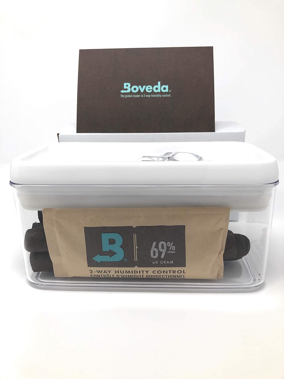 Acrylic Waterproof Travel Cigar Humidor with Boveda 69% 2-Way Humidity System, 10 Cigar Capacity