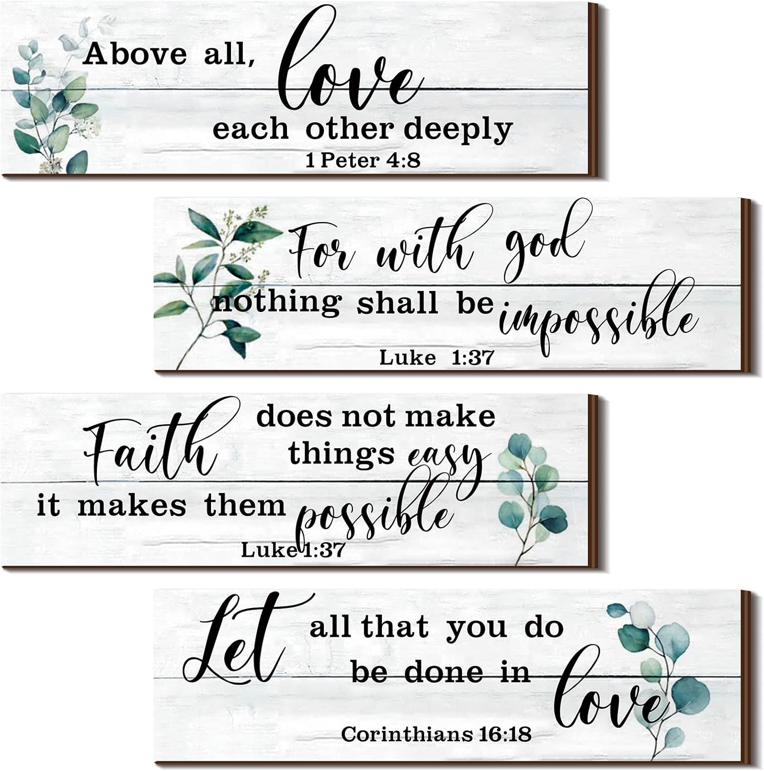 Yulejo 4 Pieces Bible Verses Wall Decor Psalms Scripture Wooden Christian Sign Rustic Wall Art Prayer Decorations for Home (Classic)