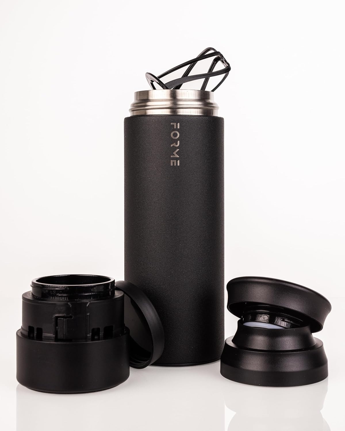 FORME Shaker 500ml - Stainless Steel Protein Shaker - Double Walled Vacuum Insulated - Cold and Hot Drinks - Protein Powder Container - Silent - Leak Proof - Fits Cup Holders - Charcoal (Black)