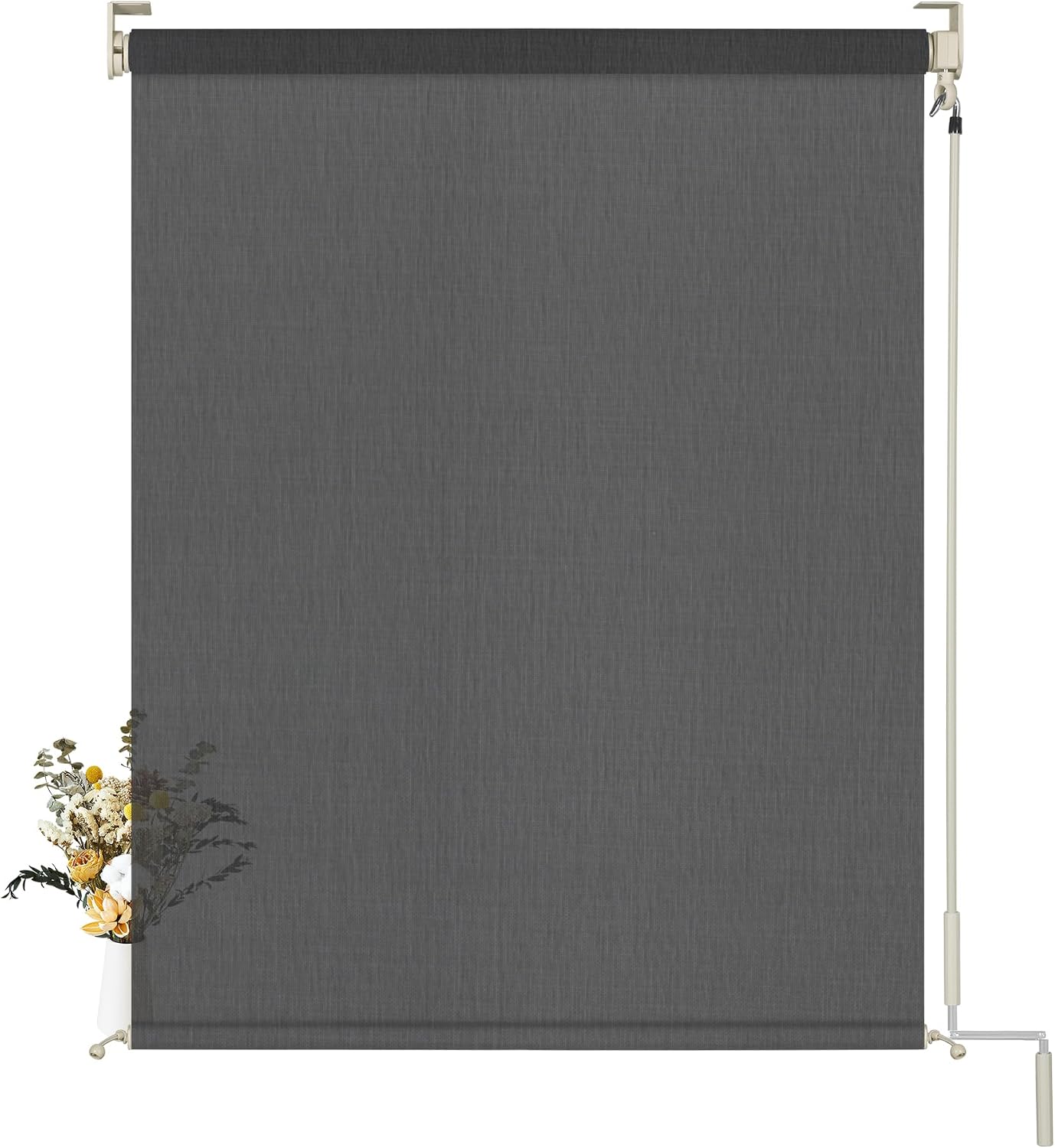 Outdoor Blinds for Patio Roll Up Waterproof Outdoor Roller Shades,Cordless 5% Openness Solar Fabric Light Filtering Roller Blinds for Porch,Gazebo,Balcony,Pergola,Custom Size,Black
