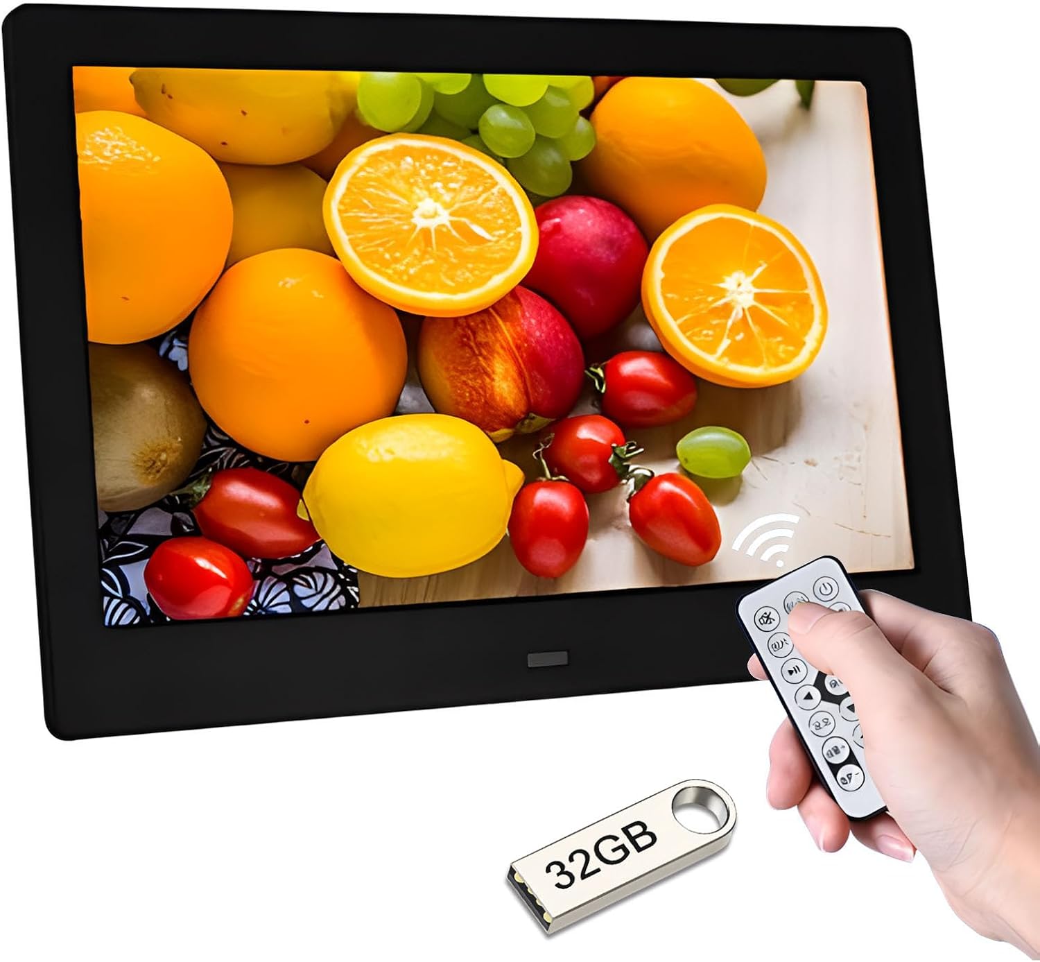 Haipky 7" HD IPS Digital Photo Frame - 1080P Video, Auto On/Off, Image Preview, MP3, Calendar, Clock, Remote Control, 32GB USB Drive, Black