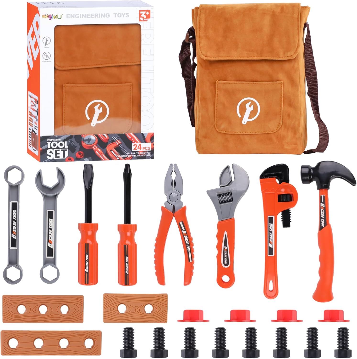 Magic4U Kids Tool Set, 26PCS Toddler Tool Set with Tool Bag,8 Tools Equipements,Pretend Play Construction Kits for Kids Age 3-6 Years Old,Toddler Boy Toys