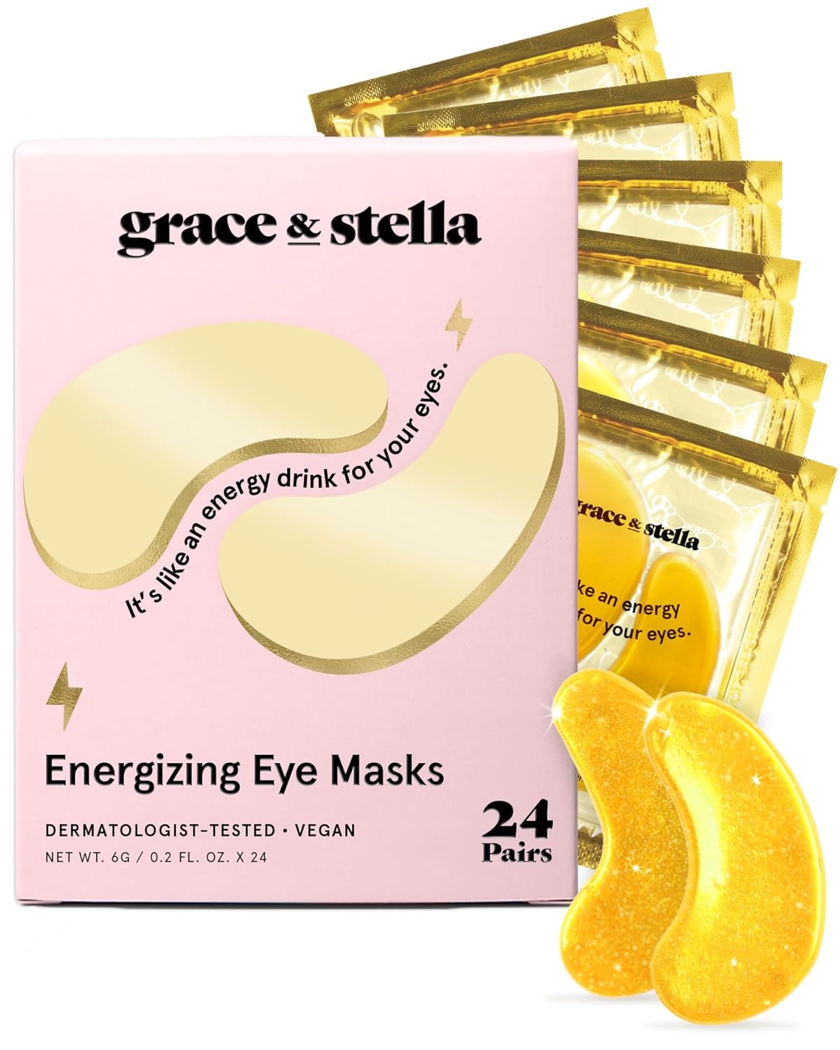 Grace & Stella Under Eye Mask for Dark Circles, Puffy Eyes, Undereye Bags, Wrinkles - Gel Under Eye Patches - Vegan (24 Pairs, Gold)