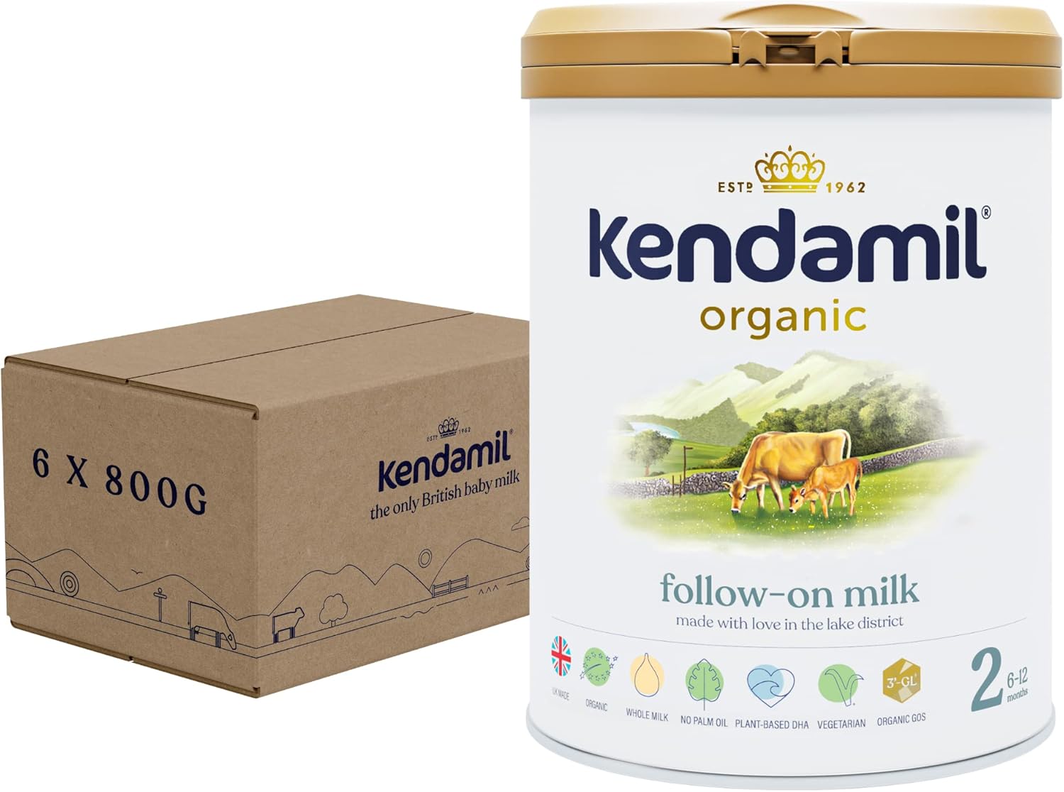 (6x800g) Kendamil Organic Follow On Milk, Stage 2 – British Made, Organic Whole Milk Formula – with HMOs, No Palm Oil, No Fish Oil, No SOYA, No GMOs