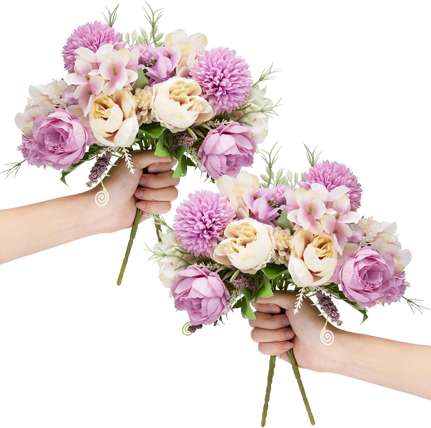 LAWOHO Artificial Flowers 4 Packs Purple Fake Peony Silk Hydrangea Bouquet Decor Plastic Carnations Daisy Realistic Flower Home Office Party Decor Arrangements Wedding Decoration Table Centerpieces