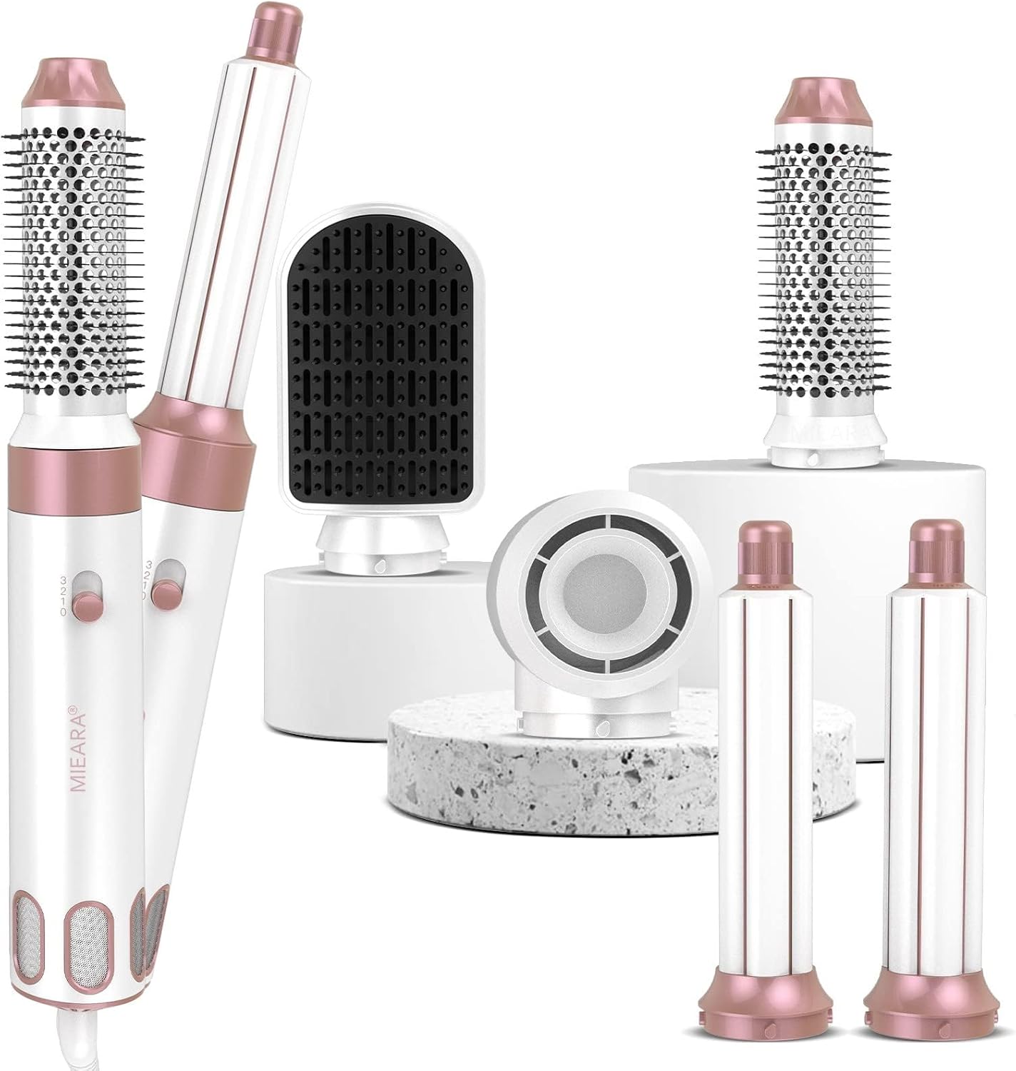 5 in 1 Hot Air Styler, Hair Dryer Brush, Negative Ionic High-Speed Hair Styler, Hot Air Brush for Volumizing, Drying and Rotating (Rose Gold & White)
