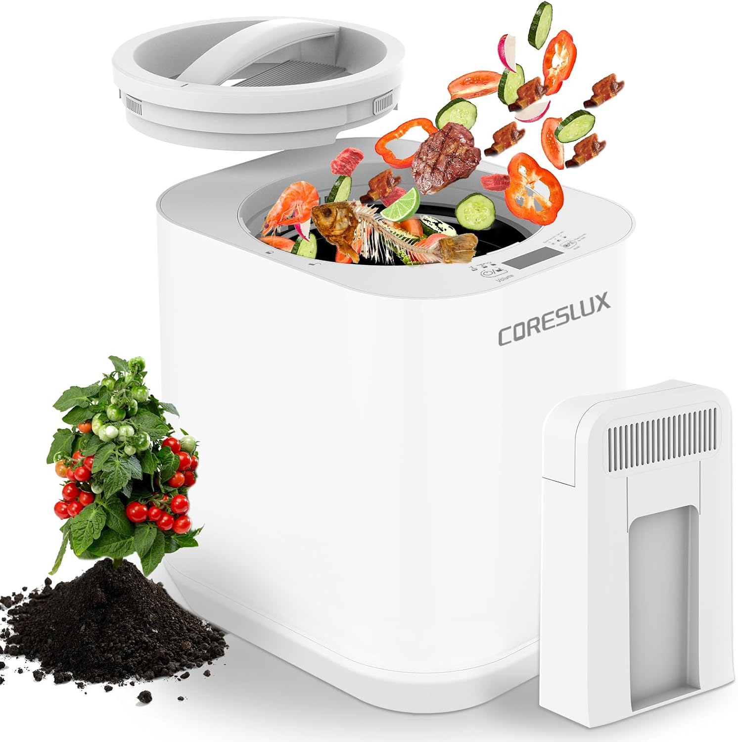 3.5L Electric Composter for Kitchen, Smart Compost Bin Outdoor/Indoor, Odorless/Auto-Cleaning/Low Noise/Intelligent LED Display, Turn Food Waste to Fertilizer, Compost Machine for Apartment Countertop