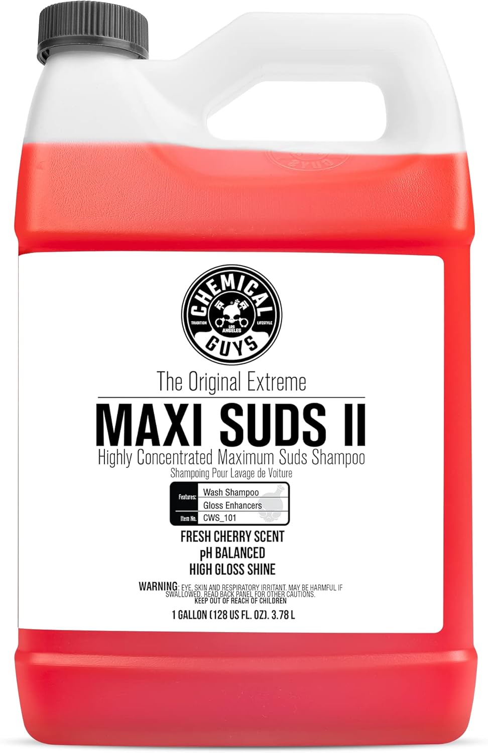 Chemical Guys CWS_101 Maxi-Suds II Super Suds Car Wash Soap and Shampoo, Cherry Scent (1 Gal)