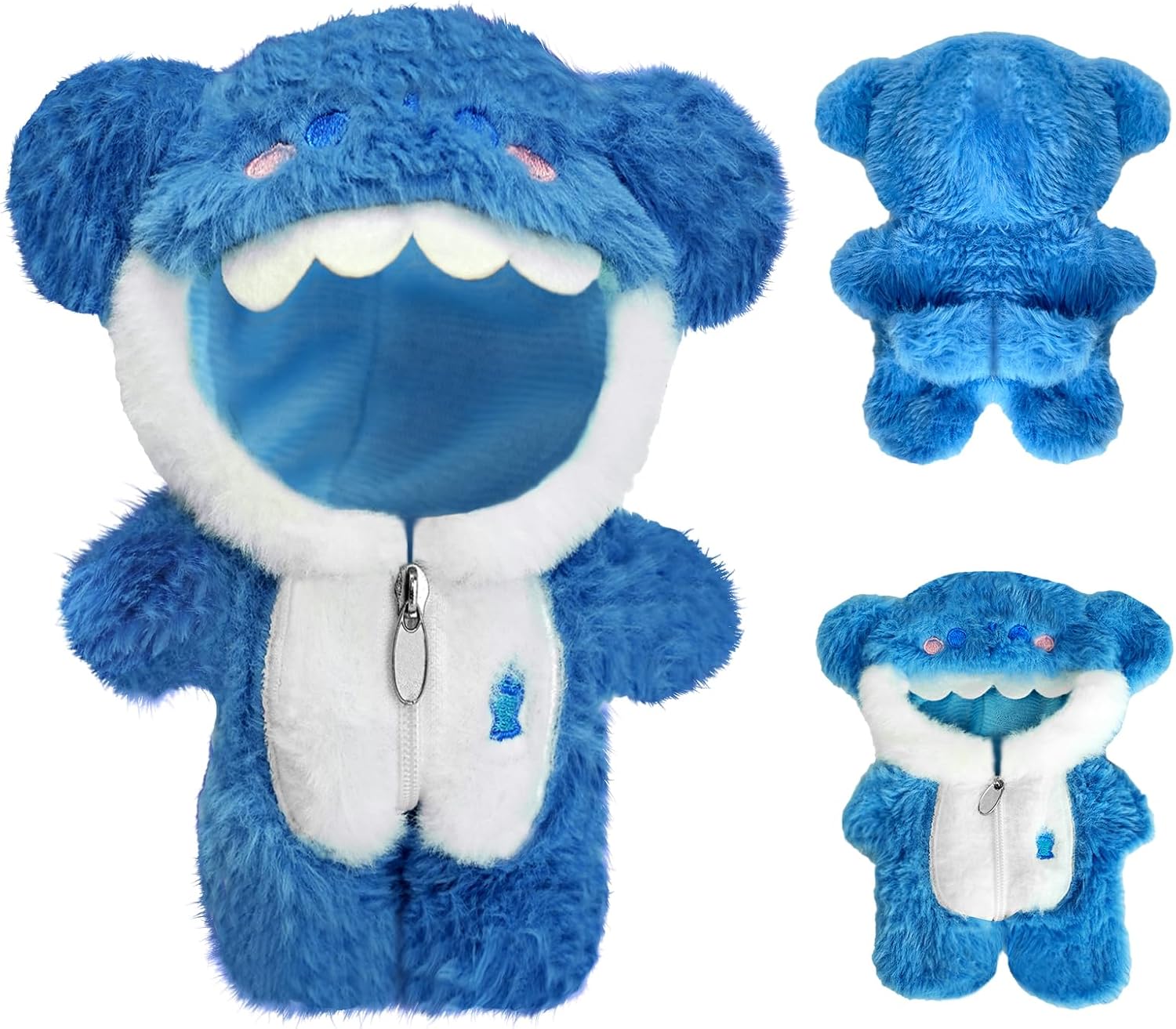 17cm Doll Clothes, Plush Shark Outfit and Clothes Accessories for 6.7 Inches Doll Clothes, Hooded One-Piece Suit with Zipper, Fluffy Blue Dress Up Clothes for Dolls (No Doll)