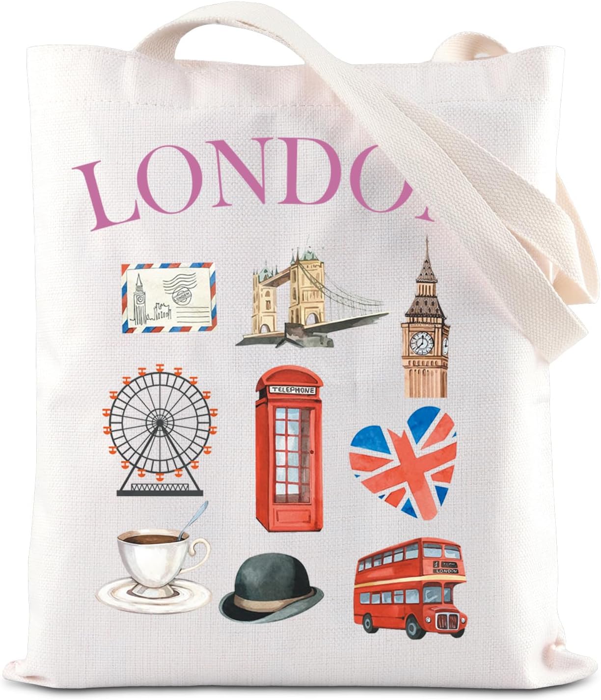 TGBJE London Tote Bag London Trip Vacation Gifts London Travelers Gifts Big Ben Handle Bag British Theme Shopping Bag