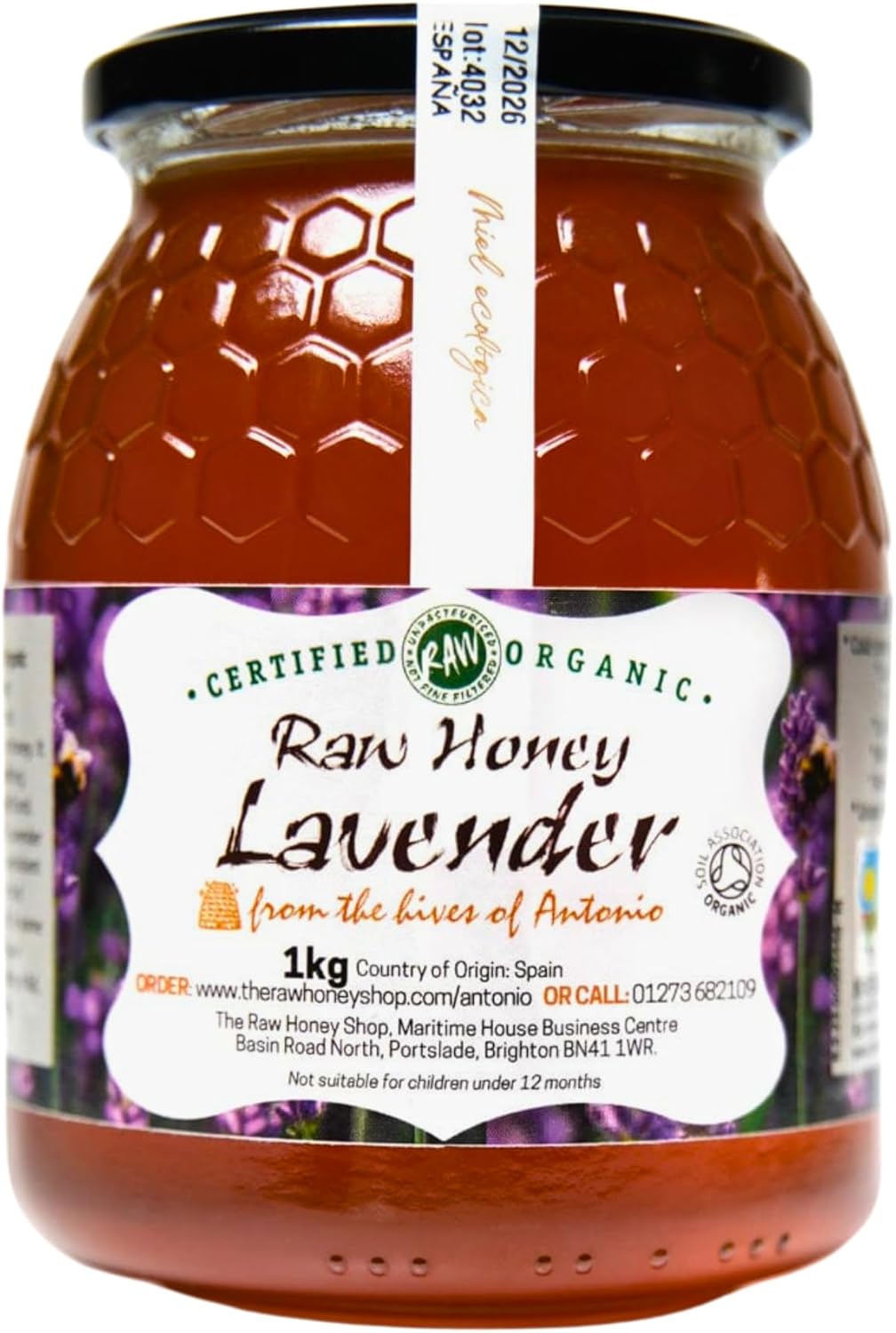 Antonio's RAW CERTIFIED ORGANIC LAVENDER HONEY, 1kg - Rich in Minerals & Antioxidants, Cold-Pressed, Unpasteurised, Coarse-Filtered - The Raw Honey Shop