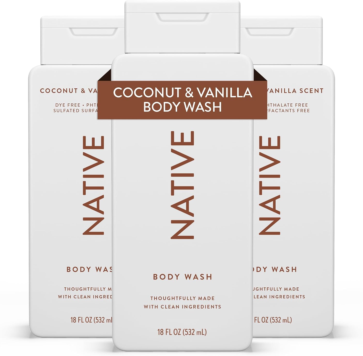 Native Coconut & Vanilla Shower Gel & Body Wash, 3 Pack, 532 ml Each