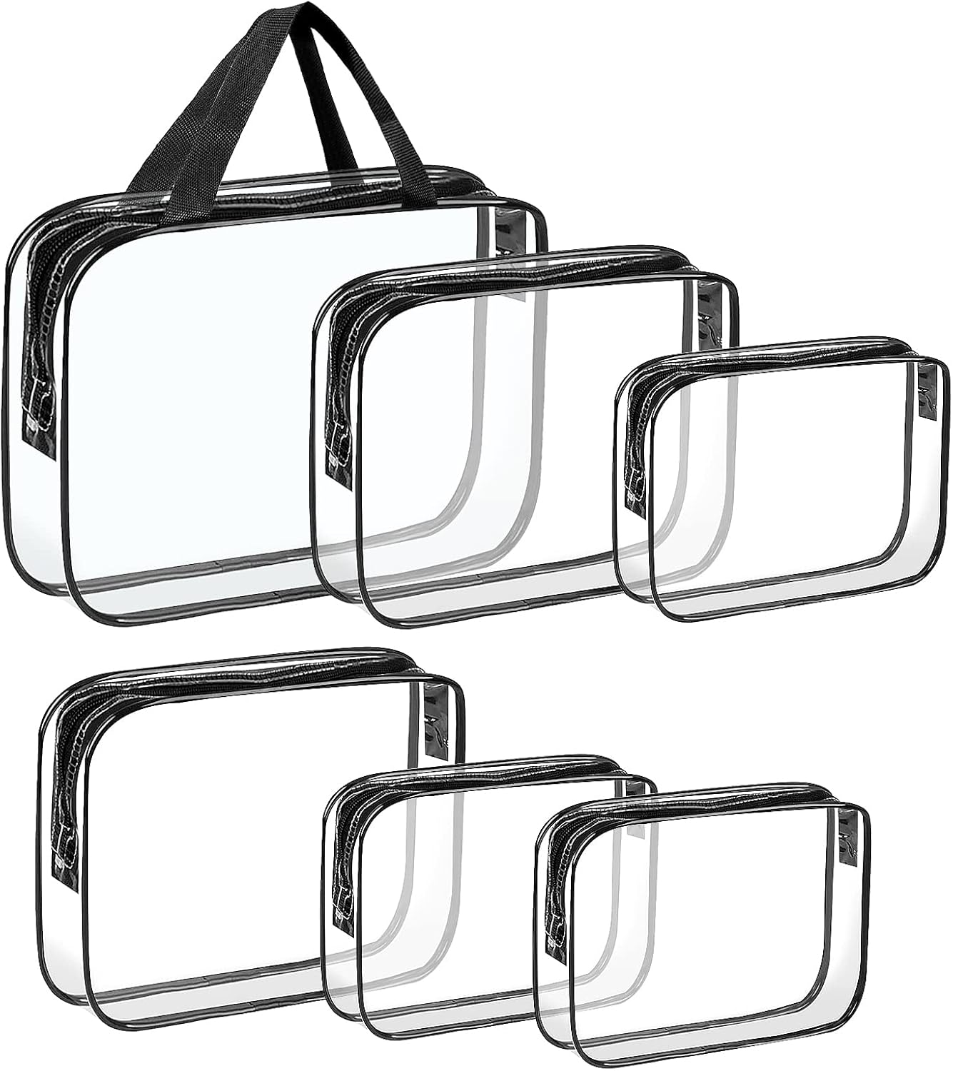 Clear Cosmetic Bag, 6PCS Toiletry Makeup PVC Bags Set Waterproof with Zipper and Portable Handle for Women Men Kids Gift