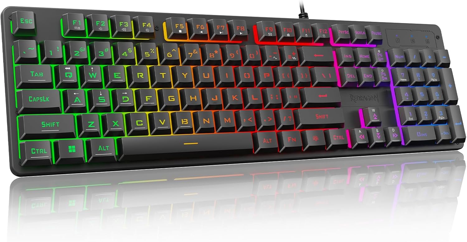 Redragon K521 Upgrade Rainbow LED Gaming Keyboard, 104 Keys Wired Mechanical Feeling Keyboard with Multimedia Keys, One-Touch Backlit, Anti-Ghosting, Compatible with PC, Mac, PS4/5, Xbox