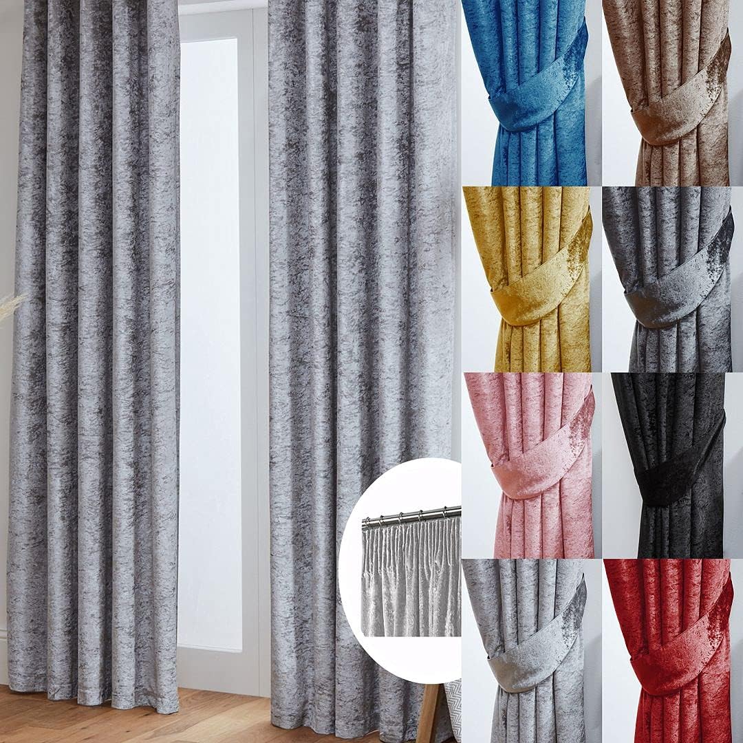 John Aird Crushed Velvet Fully Lined Tape Top Curtains (Silver, 66" Wide x 54" Drop)