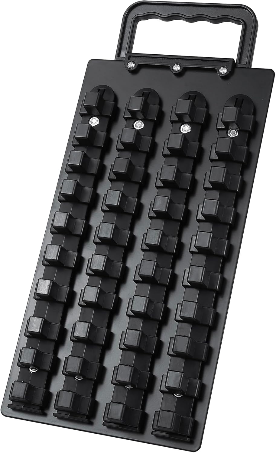 40-Piece Portable Socket Organizer Steel Tray with Handle - Heavy Duty Socket Holder Kit 1/2-Inch Black Clips (1 PC, Black)