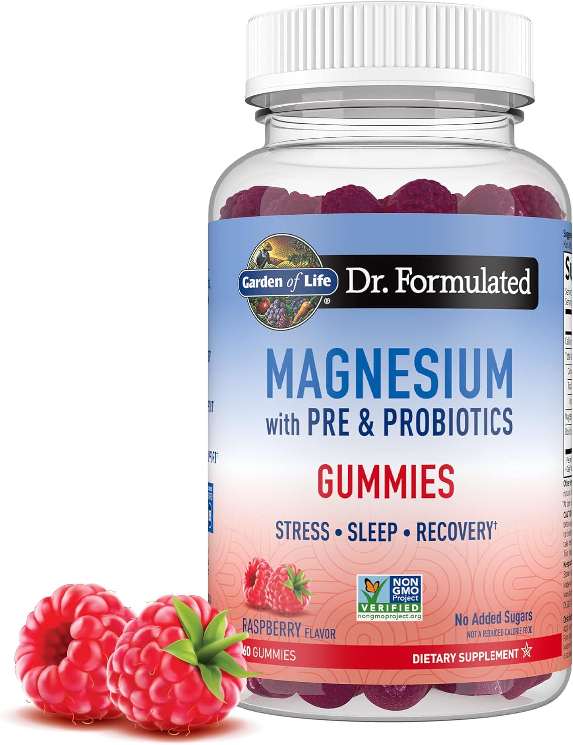 Garden of Life - Dr Formulated Magnesium Citrate Supplement with Prebiotics & Probiotics for Stress, Sleep & Recovery - Vegan, Gluten Free, Kosher, Non-GMO, No Added Sugars – 60 Raspberry Gummies