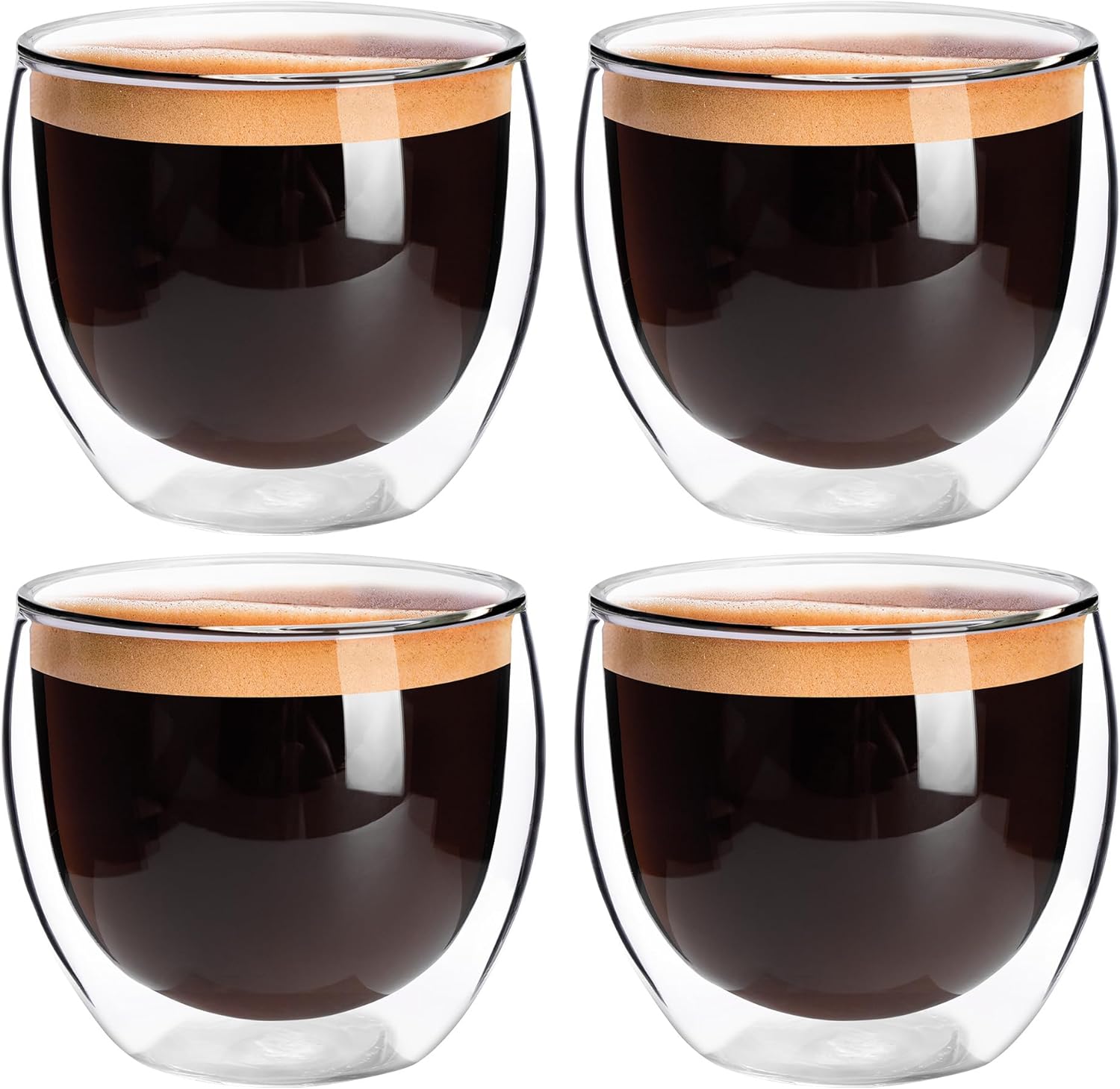 EYMPEU Espresso Cups 2.7 Oz Set of 4, Double Walled Glass Expresso Shots Cup, Borosilicate Lead-free glass espresso shot cups, Dishwasher Safe, Microwave Safe