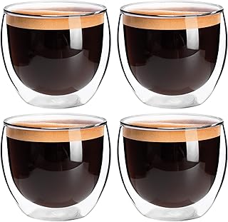 EYMPEU Espresso Cups 2.7 Oz Set of 4, Double Walled Glass Expresso Shots Cup, Borosilicate Lead-free glass espresso shot cups, Dishwasher Safe, Microwave Safe