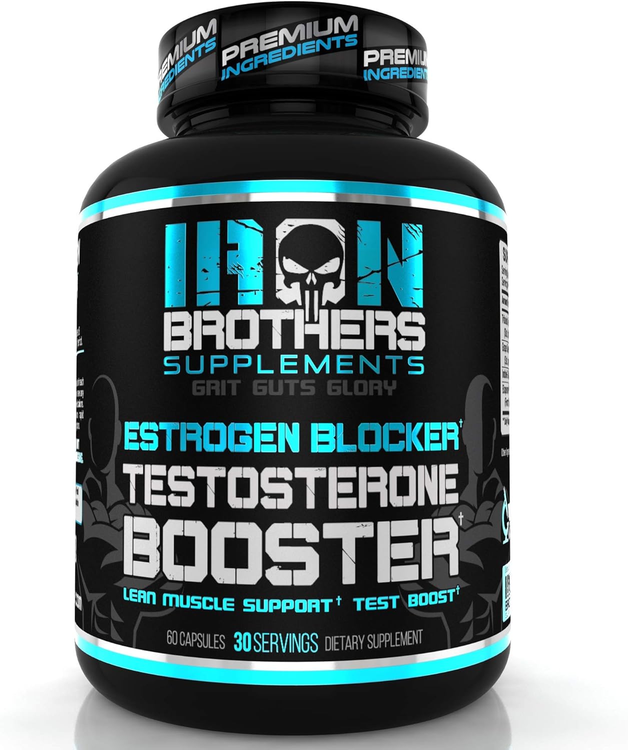 Iron Brothers Supplements Testosterone Booster for Men with Estrogen Blocker - Anti-Estrogen Dietary Supplements - Grape Seed & Tribulus Terrestris – Pack of 60 Capsules – Muscle Growth Boost - 30 day