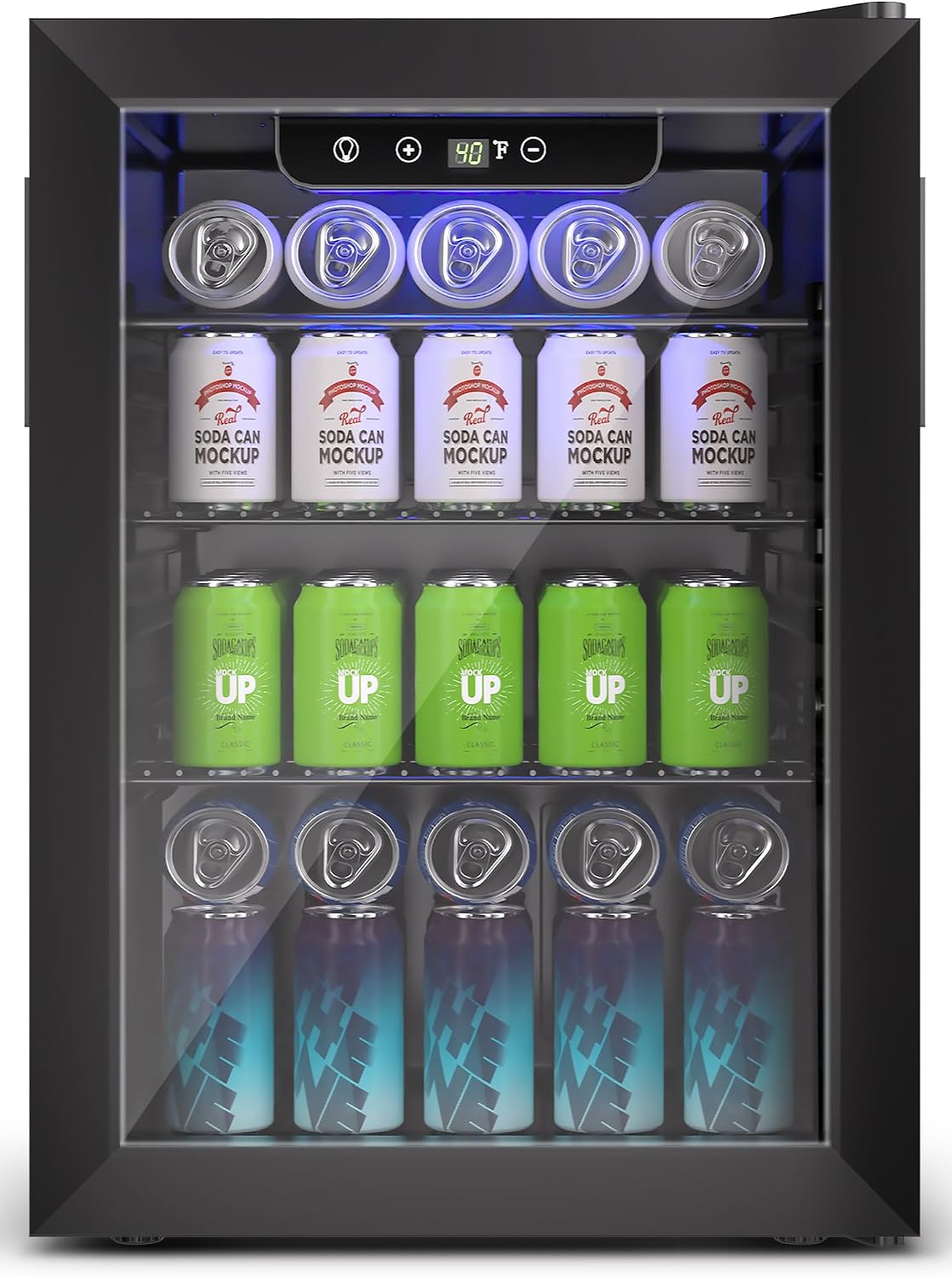 Feelfunn 2.6CuFt Beverage Refrigerator, 95 Can Mini Fridge with Glass Door